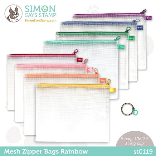 Simon Says Stamp Mesh Zipper Bags Rainbow Set With Ring Clip